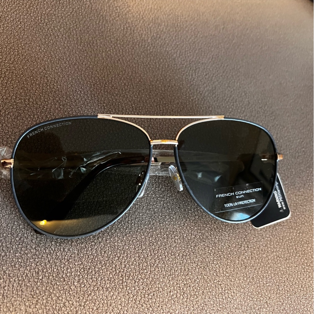 French Connection Black and Silver Aviator Sunglasses